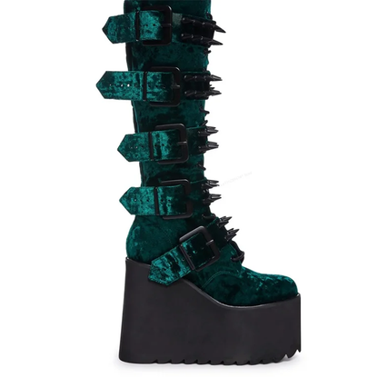 Funki Findz | Boots | Women's Green Wedge Platform Rivet Boots
