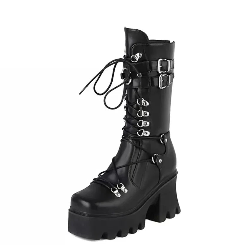 Funki Findz | Boots | Women's Mid-Calf Platform Buckle Boots
