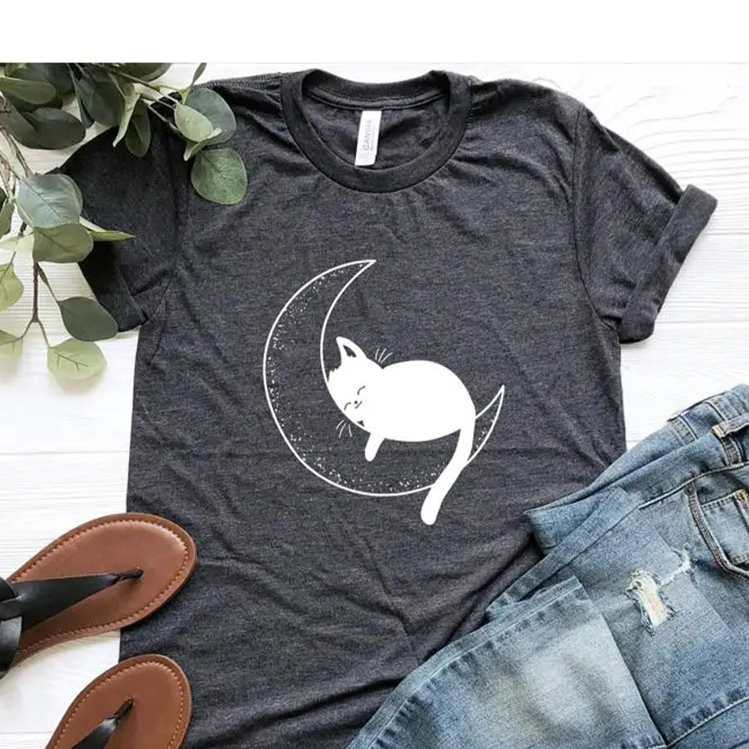 Funki Findz | Shirts | Women's Cat On the Moon Printed T-Shirt