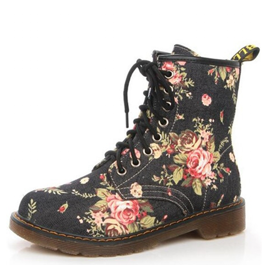 Funki Findz | Boots | Women's Canvas Flower Print Ankle Boots