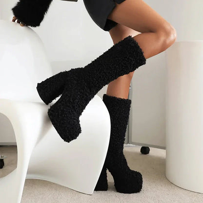 Funki Findz | Boots | Women's Knee-High Fuzzy Platform Boots