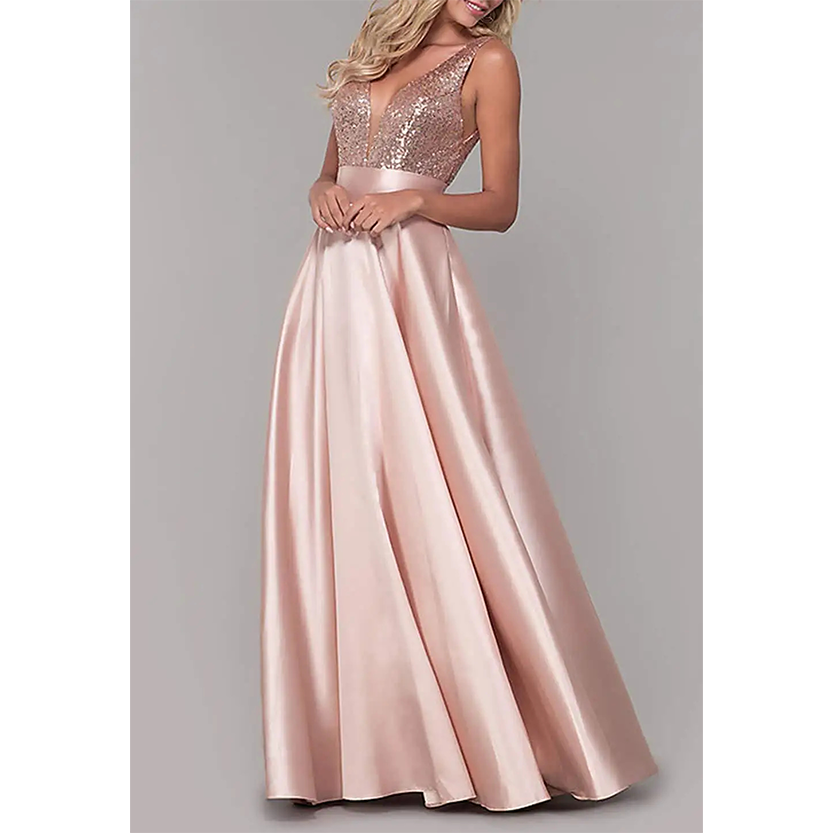 Funki Findz | Dresses | Women's Satin Sequin Evening Dress