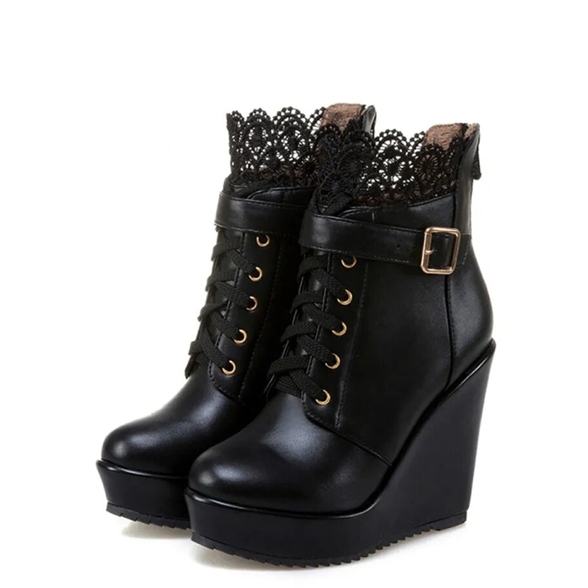 Funki Findz | Boots | Women's High Lace Top Wedge Ankle Boots