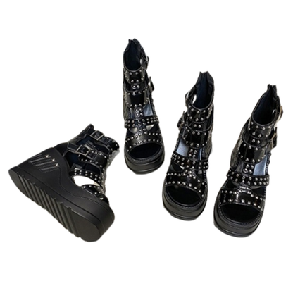 Funki Findz | Shoes | Women's Riveted Platform Wedge Sandals