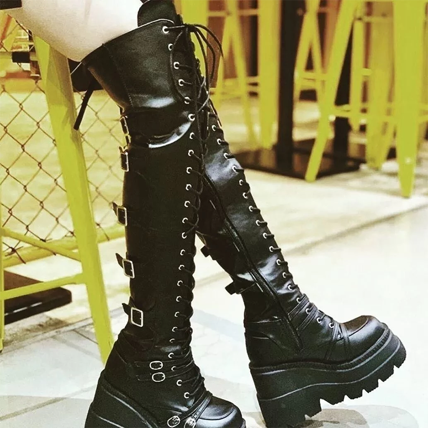 Funki Findz | Boots | Women's Gothic Over Knee Platform Boots