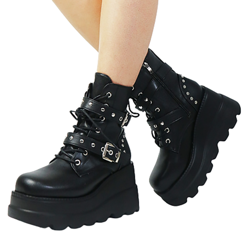 Funki Findz | Boots | Women's Punk Platform Ankle Wedge Boots