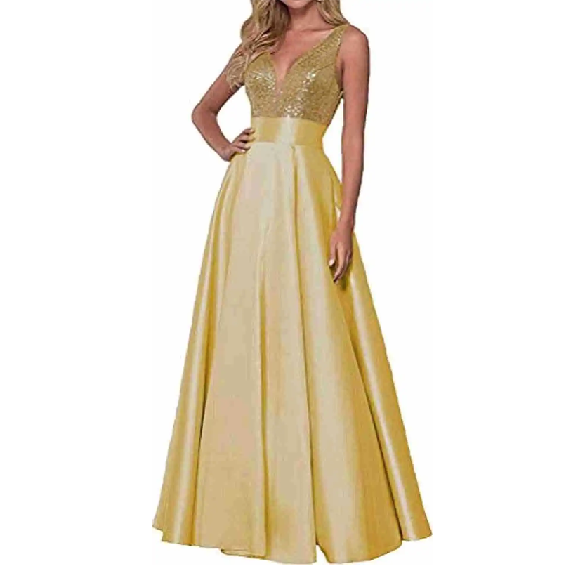 Funki Findz | Dresses | Women's Satin Sequin Evening Dress