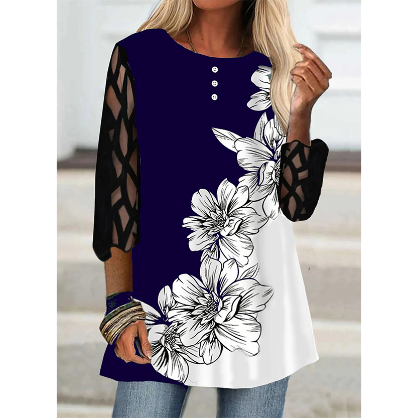 Funki Findz | Shirts | Women's Plus Splice Flower Print Blouse