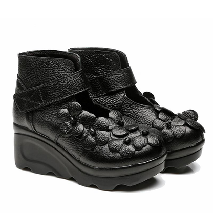 Funki Findz | Shoes | Women's Cute Red Flower Leather Wedges