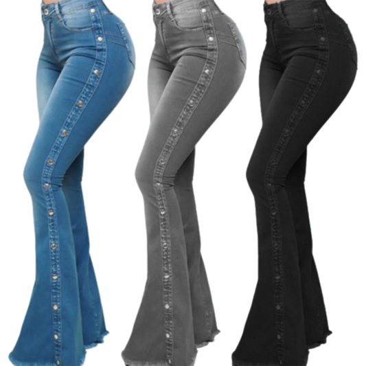 Funki Findz | Pants | Women's Side Button Butt Lift Flared Jeans