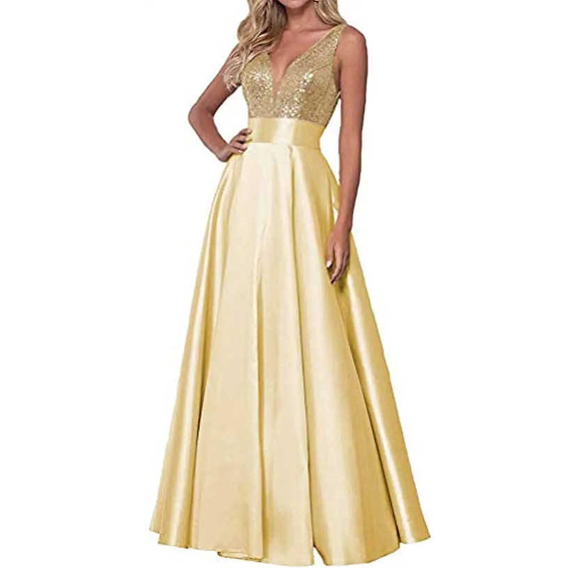 Funki Findz | Dresses | Women's Satin Sequin Evening Dress