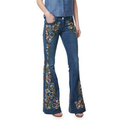 Funki Findz | Pants | Women's Boho Hippy Flared Flower Jeans
