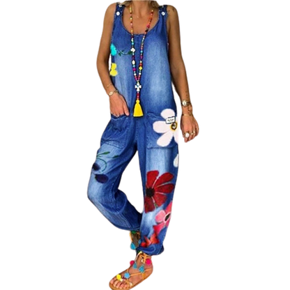 Funki Findz | Pants | Women's Boho Denim Flower Print Romper