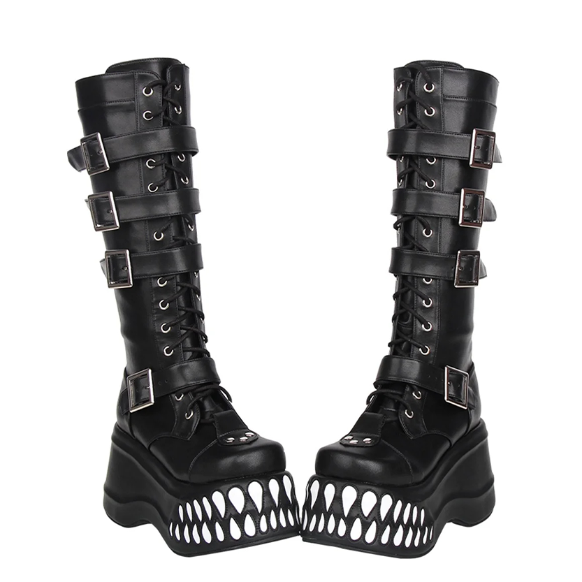 Funki Findz | Boots | Women's Gothic Punk Teeth Wedge Boots