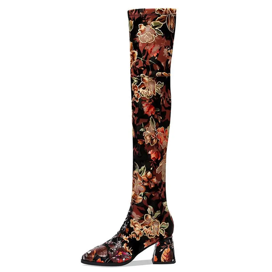Funki Findz | Boots | Women's Over Knee Flower Embroider Boot