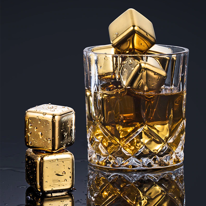 Funki Findz | Whisky Stones | Gold Stainless Steel Ice Cube Sets