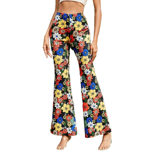 Funki Findz | Pants | Women's Funky Floral Boho Flared Trousers