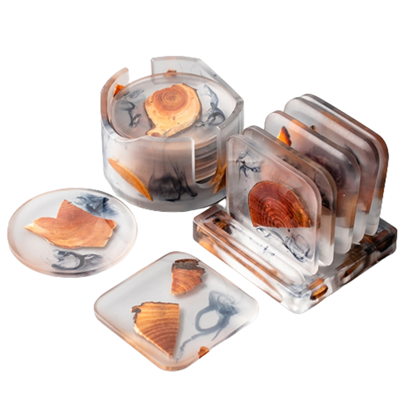 Funki Findz | Coasters | Pine Wood Resin Drink Coasters 6 Pcs