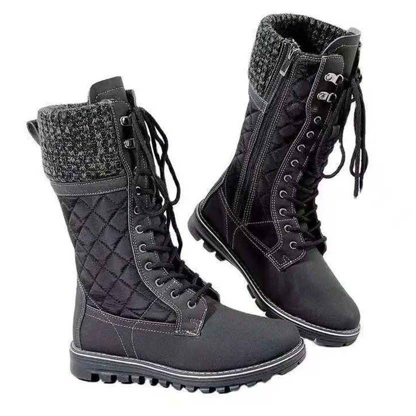 Funki Findz | Boots | Women's Plush Mid-Calf Lace Up Flat Boots