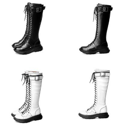 Funki Findz | Boots | Women's White Knee High Lace Up Boots