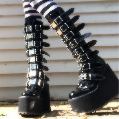 Funki Findz | Boots | Women's High Platform Wedge Buckle Boot