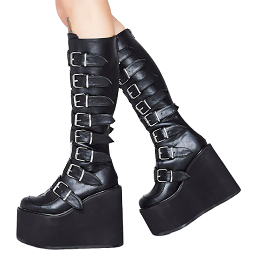 Funki Findz | Boots | Women's High Platform Wedge Buckle Boot