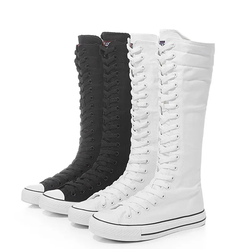 Funki Findz | Boots | Women's Long Lace Up Zipper Canvas Boot
