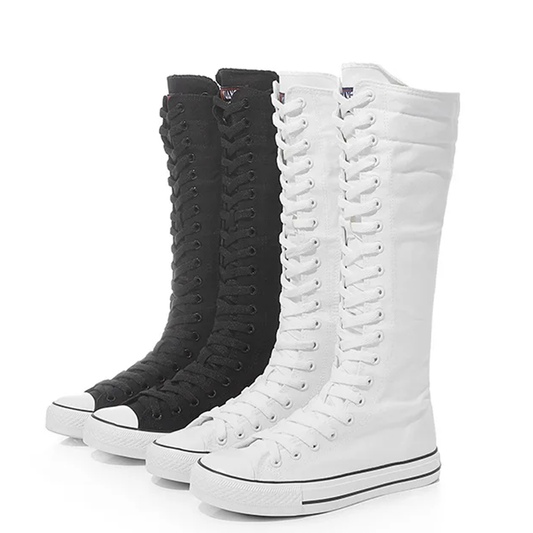 Funki Findz | Boots | Women's Long Lace Up Zipper Canvas Boot