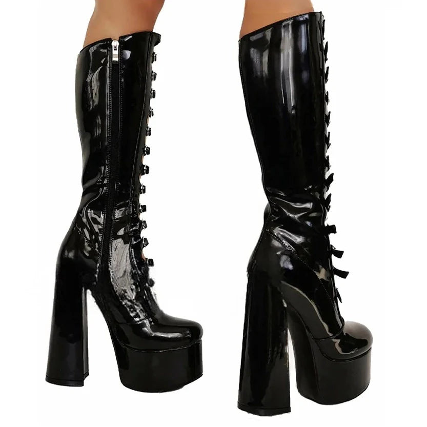 Funki Findz | Boots | Women's Cut Out Chunky Knee High Boots