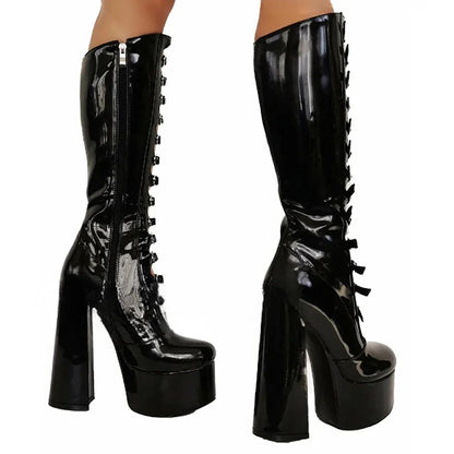 Funki Findz | Boots | Women's Cut Out Chunky Knee High Boots