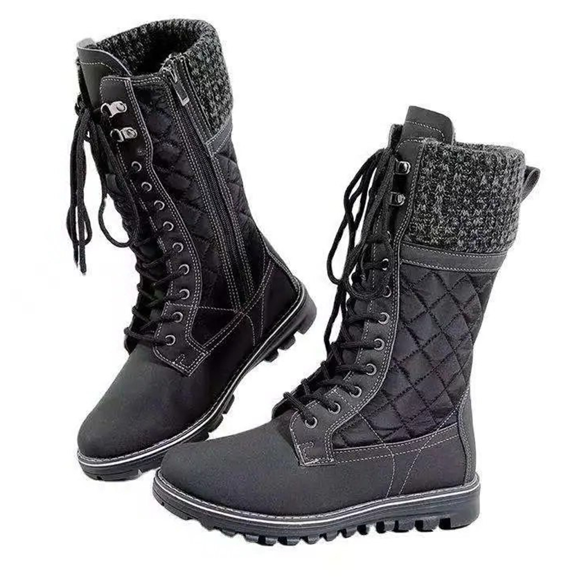 Funki Findz | Boots | Women's Plush Mid-Calf Lace Up Flat Boots