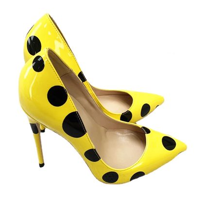 Funki Findz | Shoes | Women's Yellow Black Polka Dot Heels