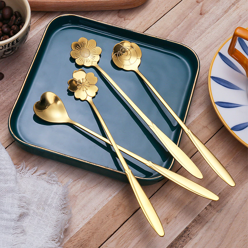 Funki Findz | Spoons |  Flower Spoons | Long Handle Spoons 4Pc