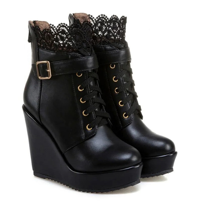 Funki Findz | Boots | Women's High Lace Top Wedge Ankle Boots