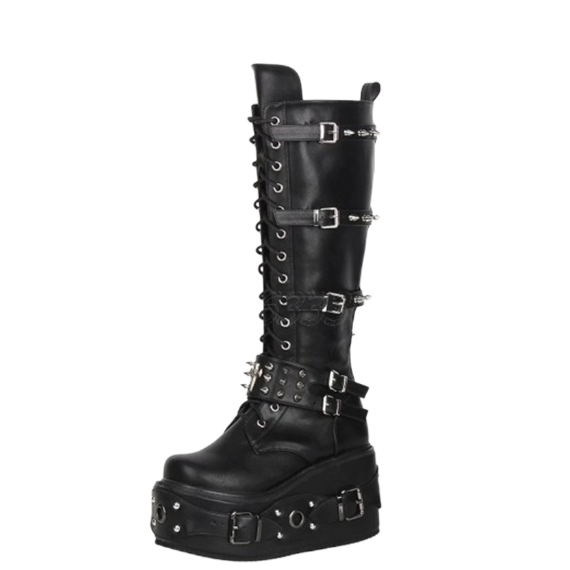 Funki Findz | Boots | Women's Gothic Buckle Rivet Wedge Boots