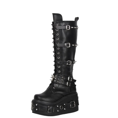 Funki Findz | Boots | Women's Gothic Buckle Rivet Wedge Boots