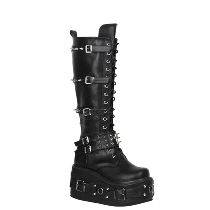 Funki Findz | Boots | Women's Gothic Buckle Rivet Wedge Boots