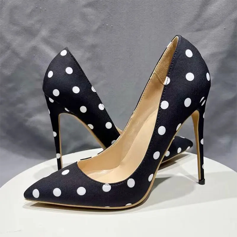 Funki Findz | Shoes | Women's Silk Polka Dot Pointed Toe Heels