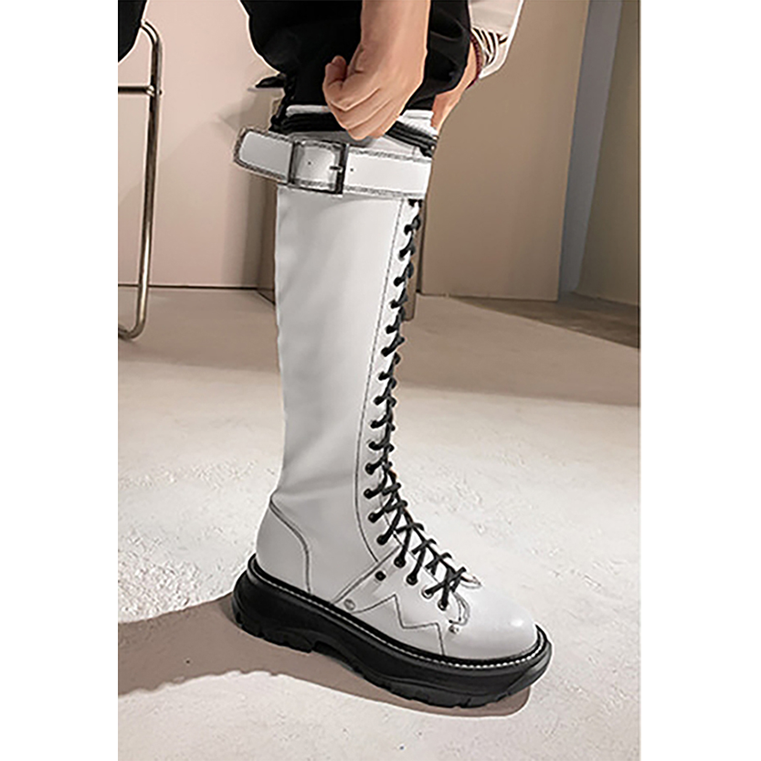 Funki Findz | Boots | Women's White Knee High Lace Up Boots