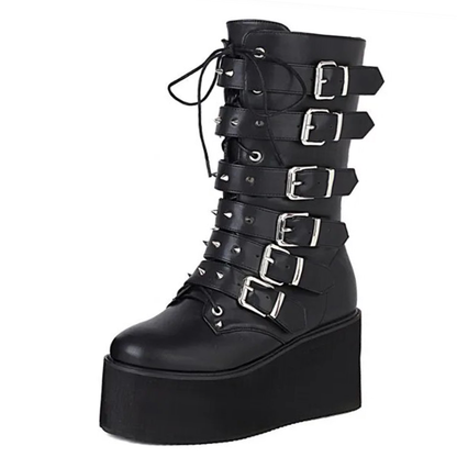 Funki Findz | Boots | Women's Buckle Strap Wedge Biker Boots
