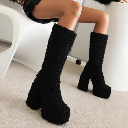 Funki Findz | Boots | Women's Knee-High Fuzzy Platform Boots