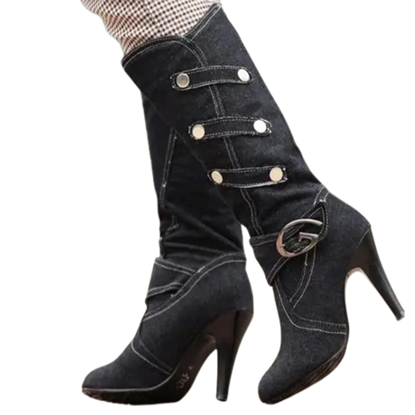 Funki Findz | Boots | Women's Knee High Denim Stiletto Boots