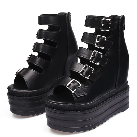 Funki Findz | Shoes | Women's Goth Buckle Strap Wedge Sandal