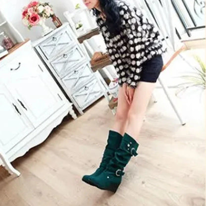 Funki Findz | Boots | Women's Mid-Calf Suede Wedge Stud Boot