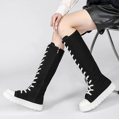 Funki Findz | Boots | Women's Over Knee Lace Up Canvas Boots