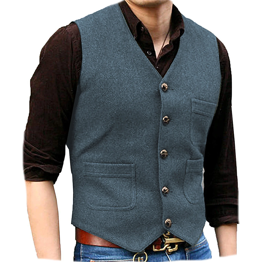 Funki Findz | Vests | Men's Herringbone Tweed Casual Waistcoat