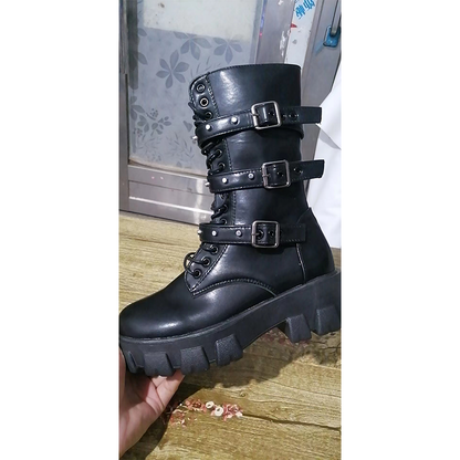 Funki Findz | Boots | Women's Mid-Calf Lace-Up Motorcycle Boot