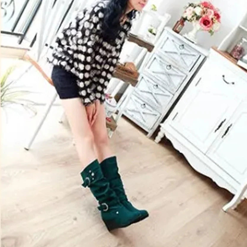 Funki Findz | Boots | Women's Mid-Calf Suede Wedge Stud Boot