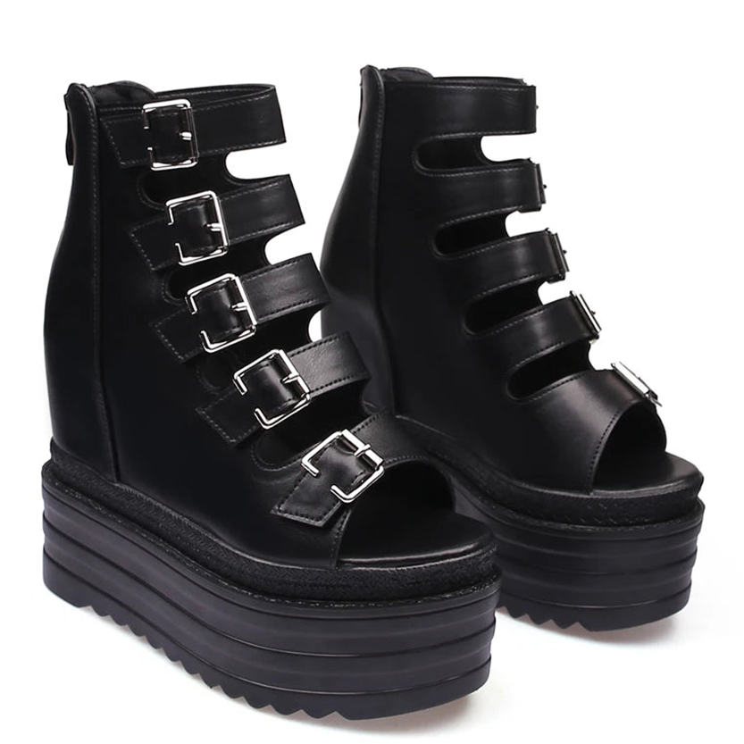 Funki Findz | Shoes | Women's Goth Buckle Strap Wedge Sandal