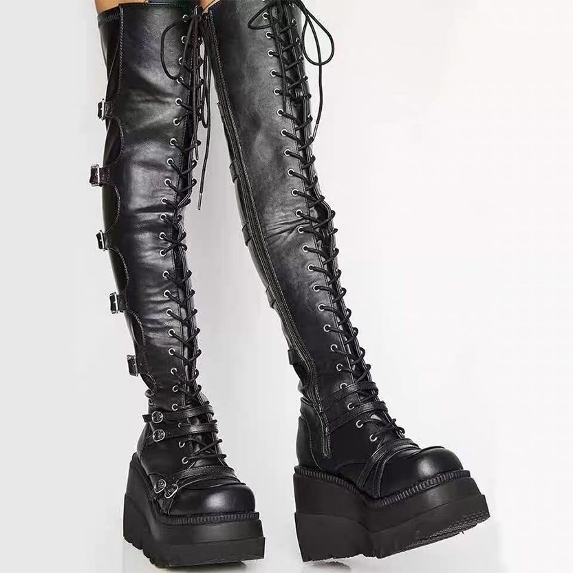 Funki Findz | Boots | Women's Gothic Over Knee Platform Boots